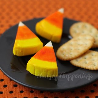 laughing cow cheese wedges decorated like candy corn. 
