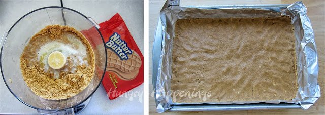 making a Nutter Butter Cookie crust in a 9x13-inch baking pan.