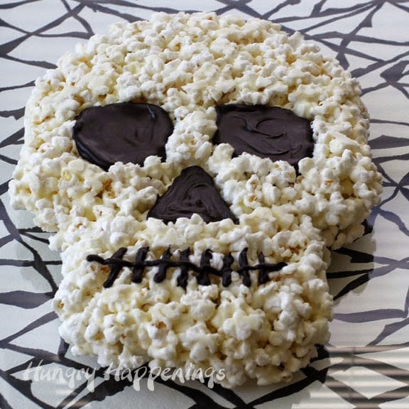 popcorn skull on a black and white background. 