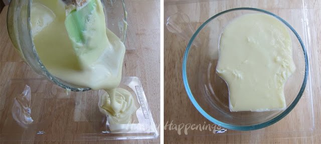 Pouring melted Velveeta Queso Blanco into a skull mold. 