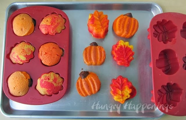baked fall leaf cakes and pumpkin cakes. 