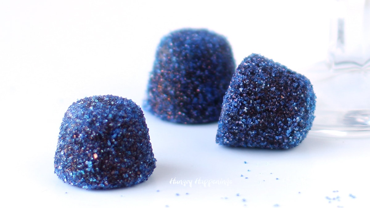 blueberry gumdrops coated in blue sugar. 