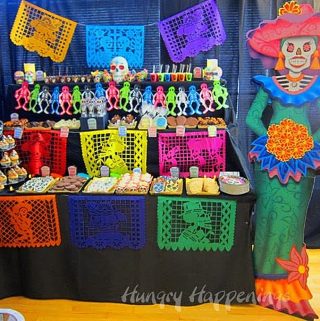 day of the dead party food table and decorations
