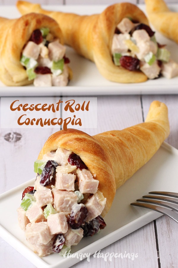 vertical image of crescent roll cornucopia with text overlay