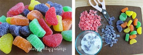 How to easily cut up gumdrops for Gumdrop Cookies.
