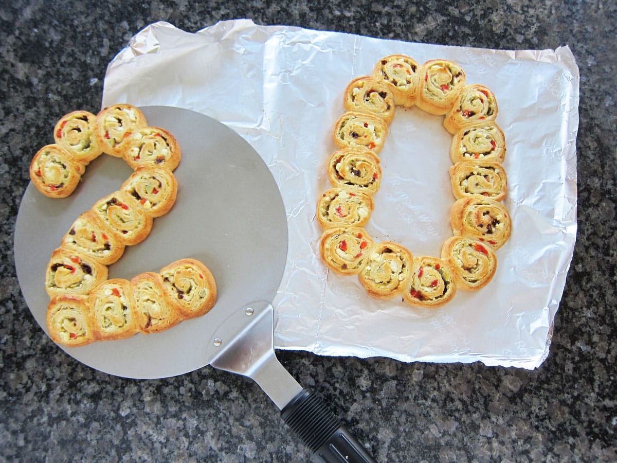 crescent roll pinwheels baked into numbers for a New Year's Eve party