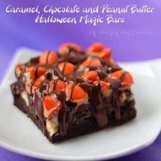 caramel chocolate peanut butter Halloween magic bars