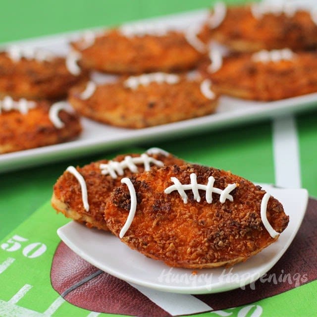 Dorito crusted bacon cheddar potato fritter footballs