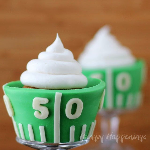 White Chocolate Football Field Cupcake Wrappers | HungryHappenings.com