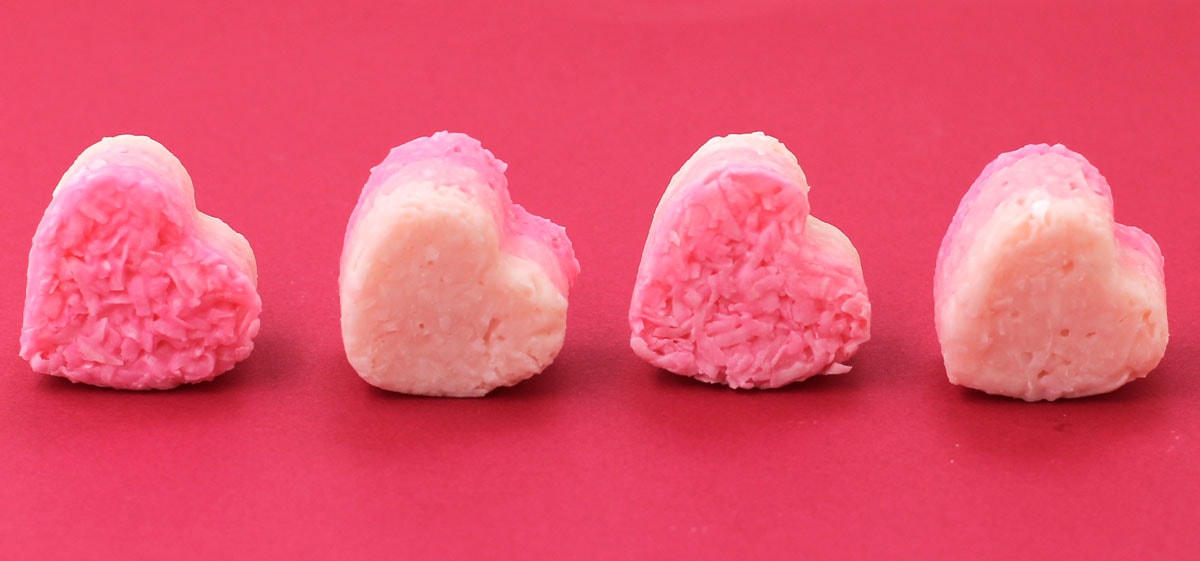 pink coconut cream candy hearts