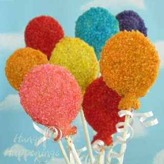 balloon-shaped breakfast pastries covered in a brightly colored sugar