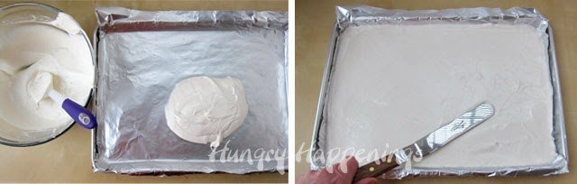 pour cake batter then spread it into a sheet pan