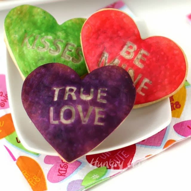 homemade Valentine's Day Pop Tarts shaped like conversation heart candies