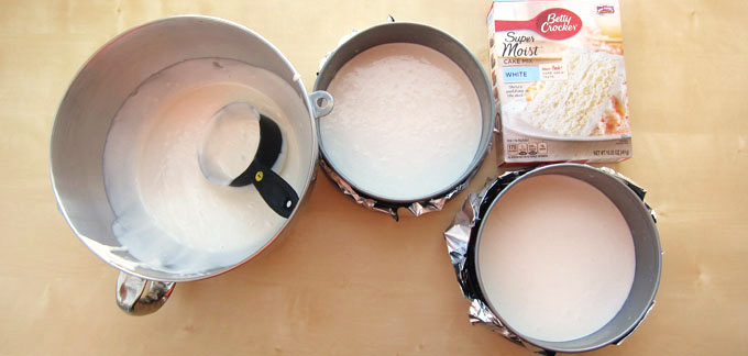 cake batter in round 8-inch pans