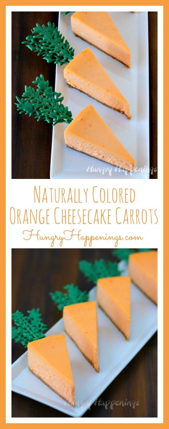 Whats a party without cheesecake?! Get festive this Easter and make these Naturally Colored Orange Cheesecake Carrots! Watch out, the Easter bunny may be stealing all of this delicious dessert!