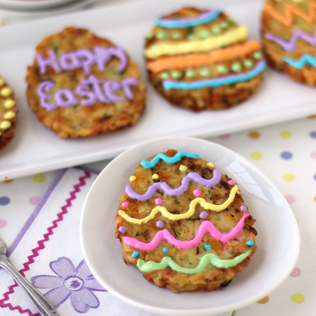 potato pancake Easter eggs decorated with colorful sour cream 