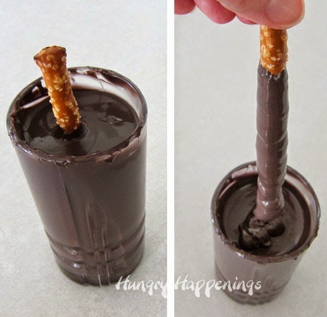 Dipping pretzels in candy melts