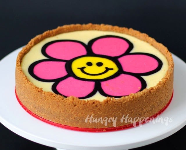 Daisy Cheesecake on a white cake plate