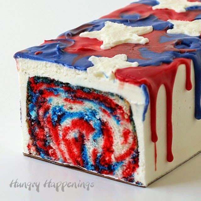 4th of July Dessert - Red, White and Blue Tie-Dye Cake | HungryHappenings.com