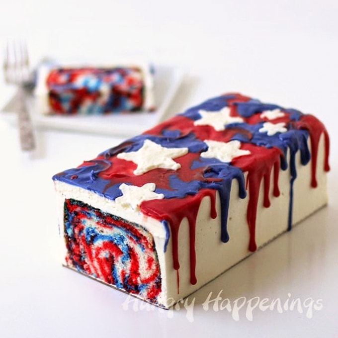 Red, white, and blue tie-die cake for 4th of July.