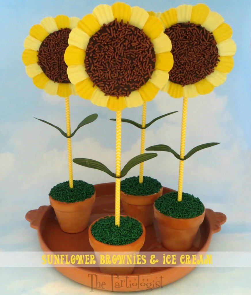 Sunflower Brownies in Ice Cream Filled Pots