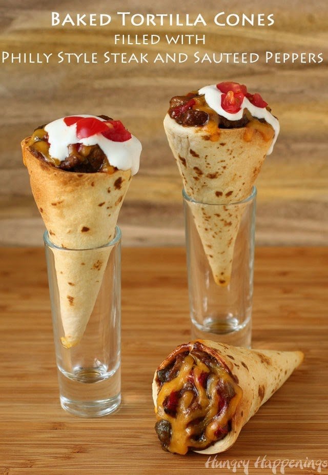 Steak and Pepper Tortilla Cones by HungryHappenings.com #shop