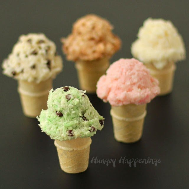 Coconut Candy Ice Cream Cones filled with Chocolate Ganache