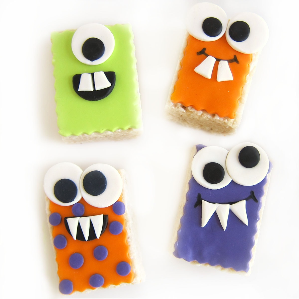 Monster Rice Krispie Treats decorated with modeling chocolate