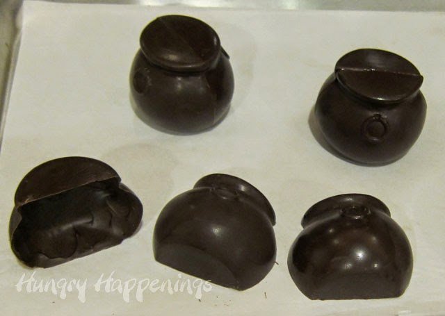 putting together the two sides of Chocolate Witch's Cauldrons