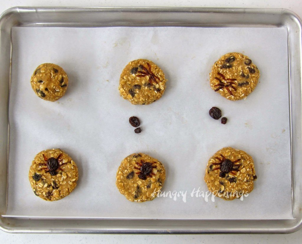 adding spider raisins to the oatmeal raisin cookies. 
