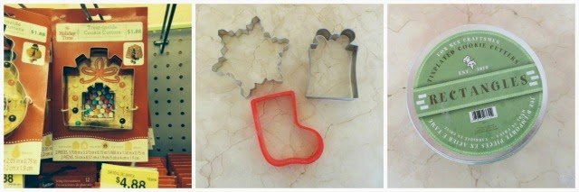 Christmas cookie cutters including a stocking, a gift, and a snowflake. 