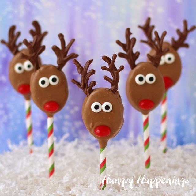 Rudolph the Red Nose reindeer chocolate lollipops.