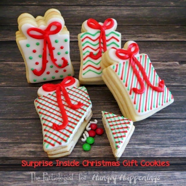 Candy filled Christmas gift cookies.