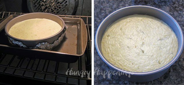 Bake the savory cheesecake in a water bath in the oven.