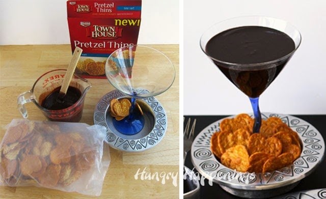 Chocolate Ganache Served in a martini glass with Town House Pretzel Thins