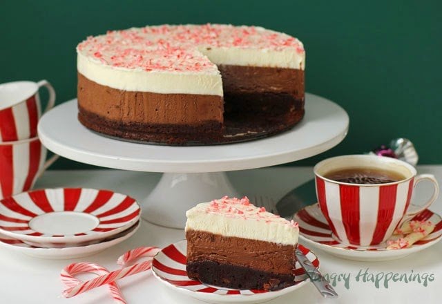 Triple Layer Chocolate Peppermint Mousse Cake | https://hungryhappenings.com/