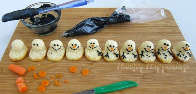 How to make Mini Melting Snowmen Cheese Balls from HungryHappenings.com