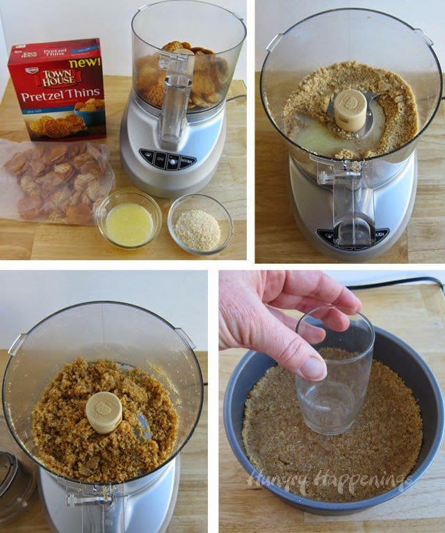 Make a Pretzel Thin crust using a food processor then press the crumbs into a springform pan