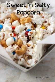 Sweet and Salty is the perfect combination! Salty Cashews with sweet mini marshmallows and M&M's. Perfect for snacking on during the game!