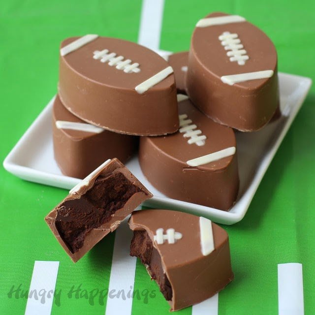 chocolate footballs with Coca-Cola chocolate ganache inside. 