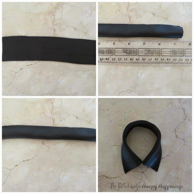 making a black fondant collar for the referee cake