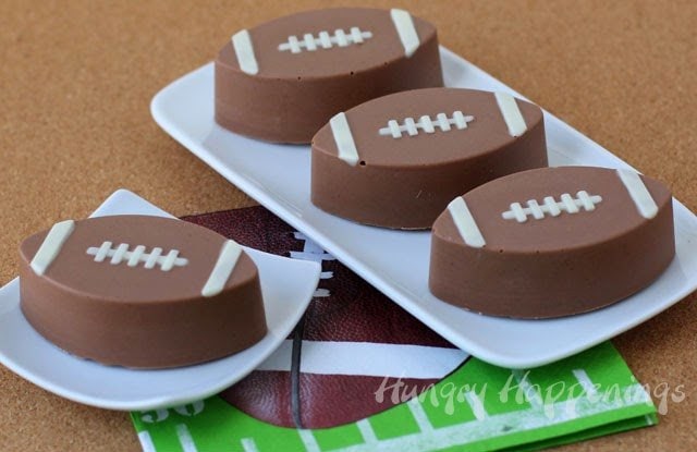 football-shaped chocolate peanut butter fudge footballs