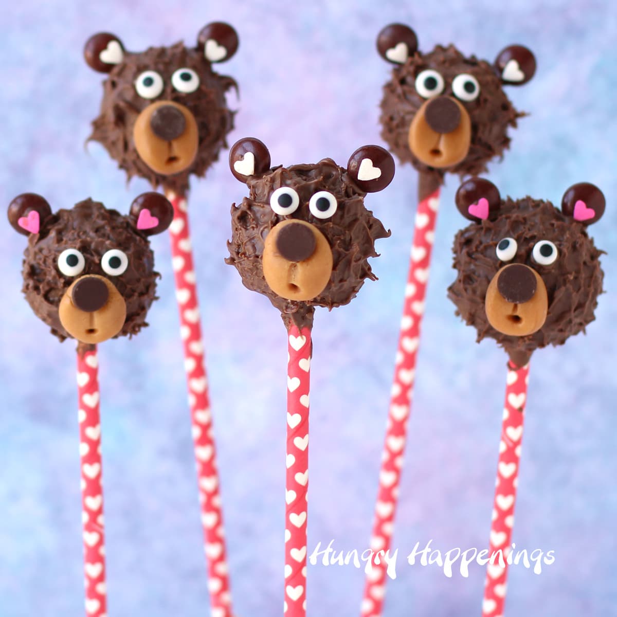 potato candy chocolate bear lollipops on Valentine's Day lollipop sticks