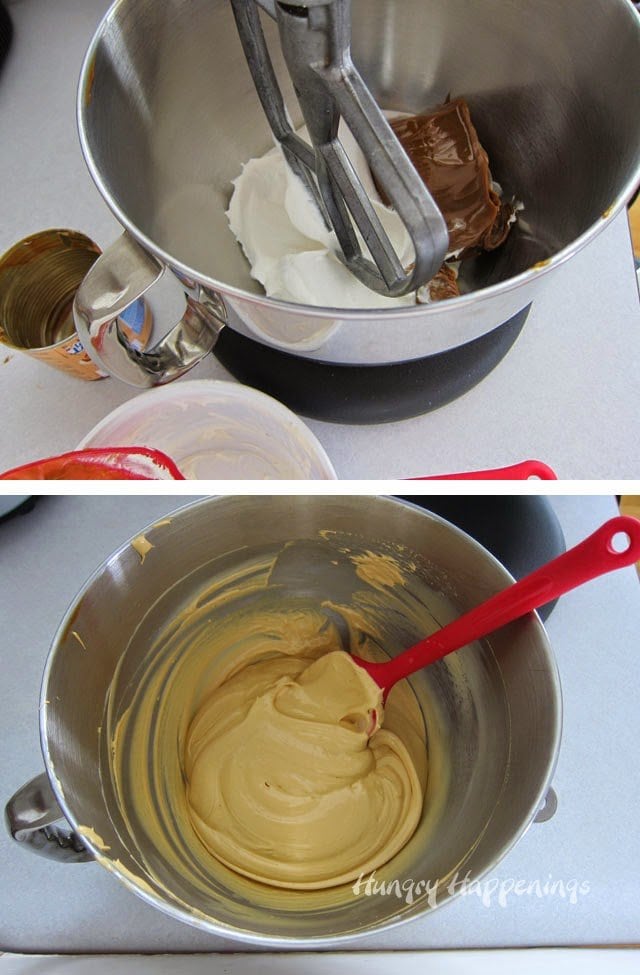 mixing Dulce de Leche and whipped topping into a caramel mousse