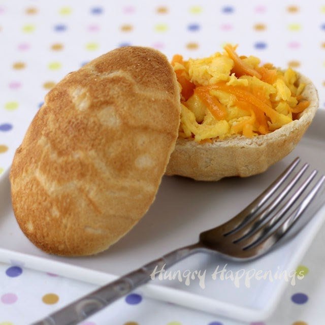 Create hollow Easter Egg Bread Bowls and fill them with scrambled eggs for Easter morning.