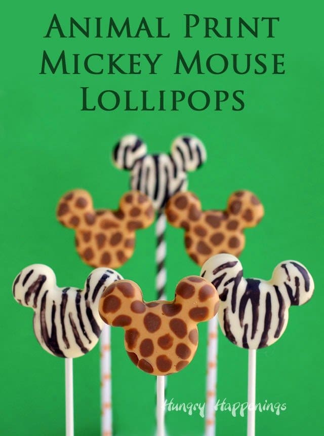 Animal Print Mickey Mouse Lollipops are easy to make by painting candy into a silicone mold. Tutorial at HungryHappenings.com