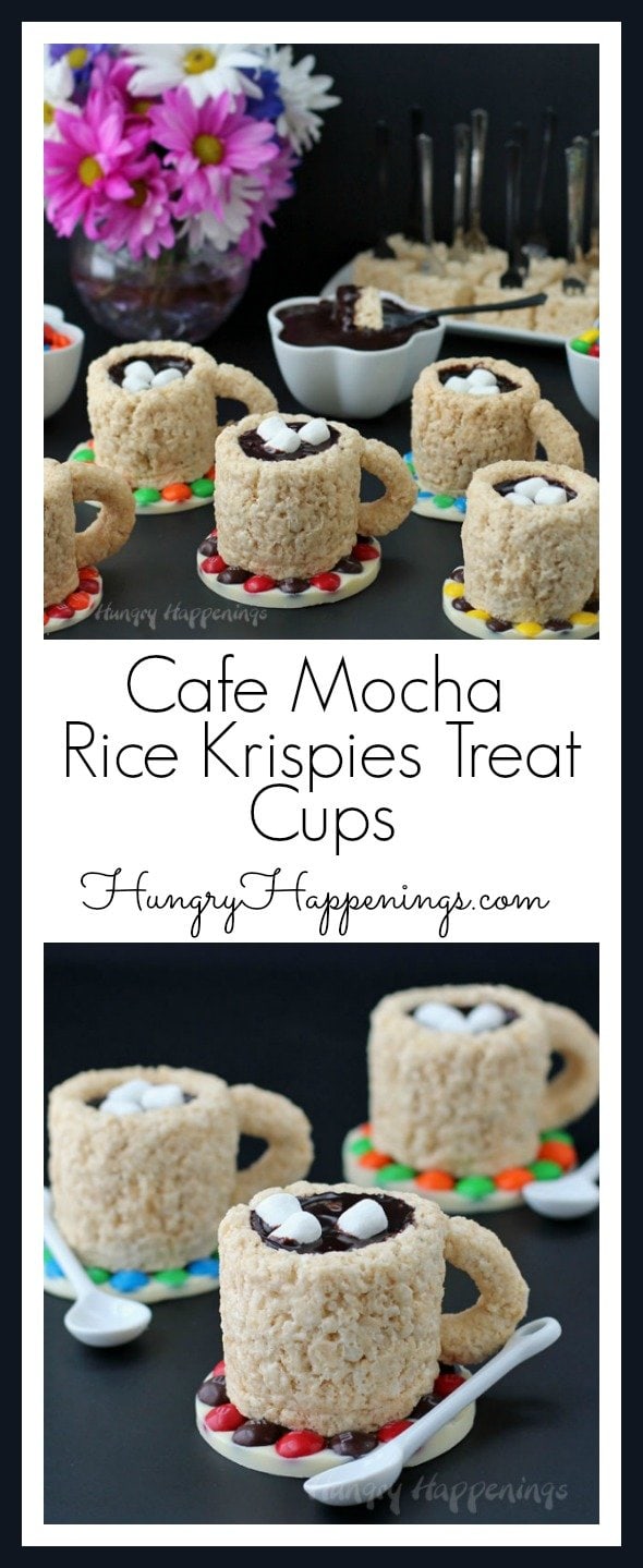 I hosted a Krispies Kreations party for a few friends last month and surprised them with these Cafe Mocha Rice Krispie Treat Cups! They are adorable and delicious, the best of both worlds!