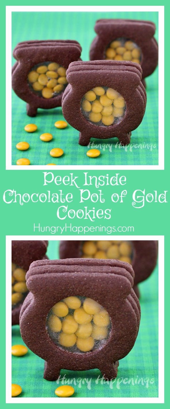 This St. Patrick's Day there's no need to slide down a rainbow to find riches, you can simply make these Peek Inside Chocolate Pot of Gold Cookies and you'll discover a sweet golden treasure.