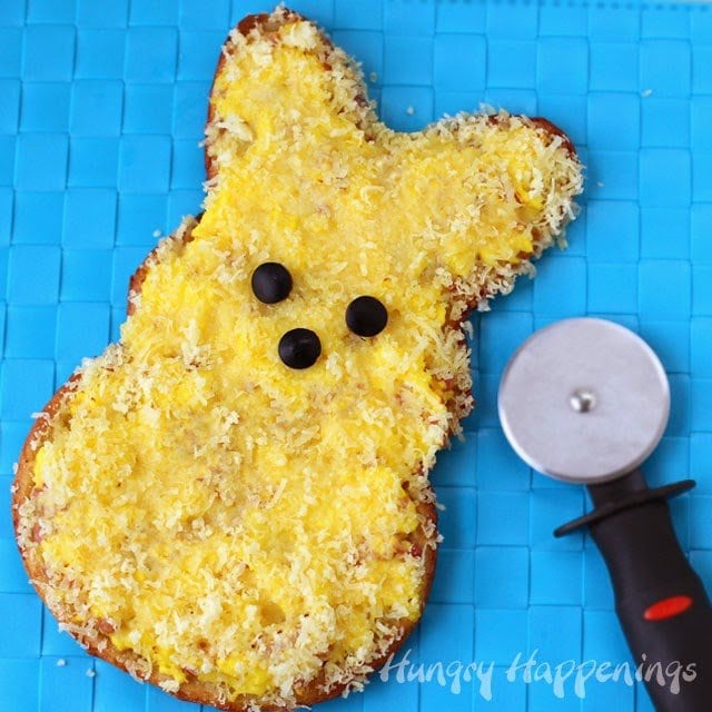 Peeps for Breakfast? Yes, please, especially when they are Egg, Ham and Cheese Breakfast Pizza Peeps. See the recipe at HungryHappenings.com