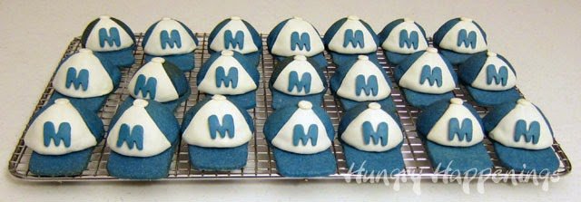 How to make 3-D Baseball Cap Cookies. Instructions at HungryHappenings.com